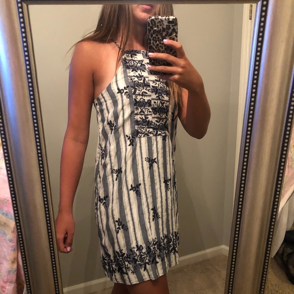 navy blue/white striped halter dress - Picture 2 of 4